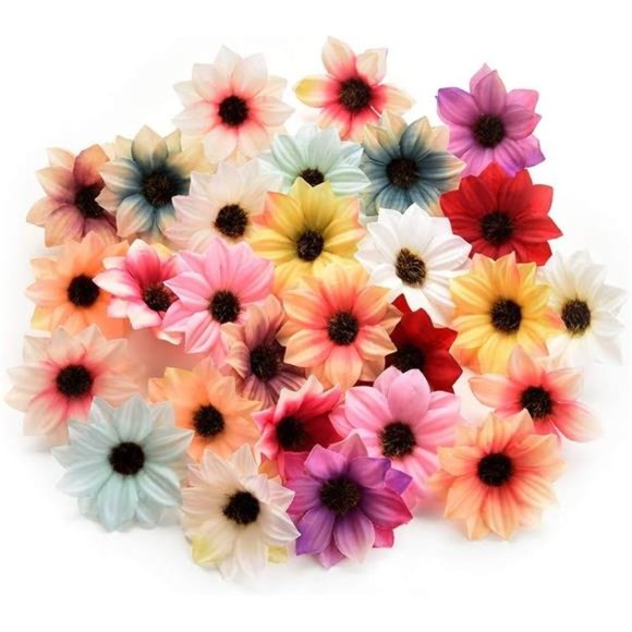 Fake flower heads in bulk wholesale for Crafts Silk Sunflower Daisy Handmake - Picture 1 of 7